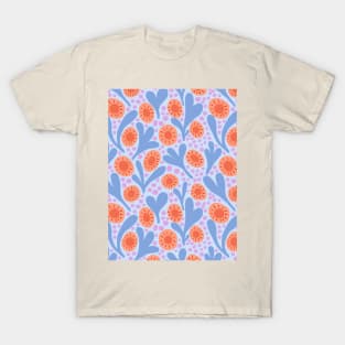 Wild colorful boho floral pattern in light blue and coral T-Shirt